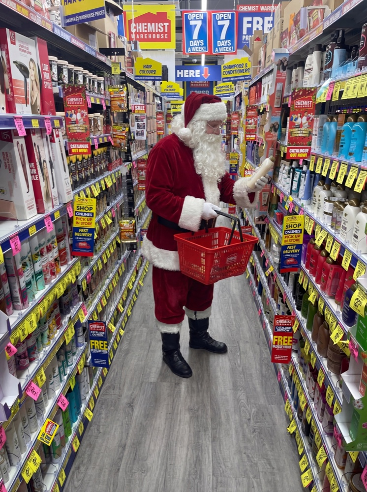 Santa shopping at the pharmacy